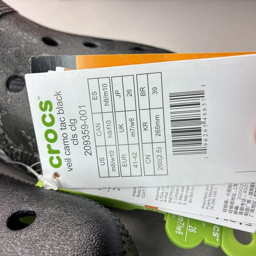 Crocs Classic Veil Camo Black Tac Unisex NEW Size 8 Men’s Or 10 Women’s